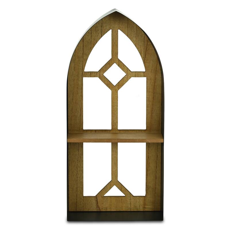 Meliora Cathdral Window Metal & Wood 2 Tier Wall Shelf