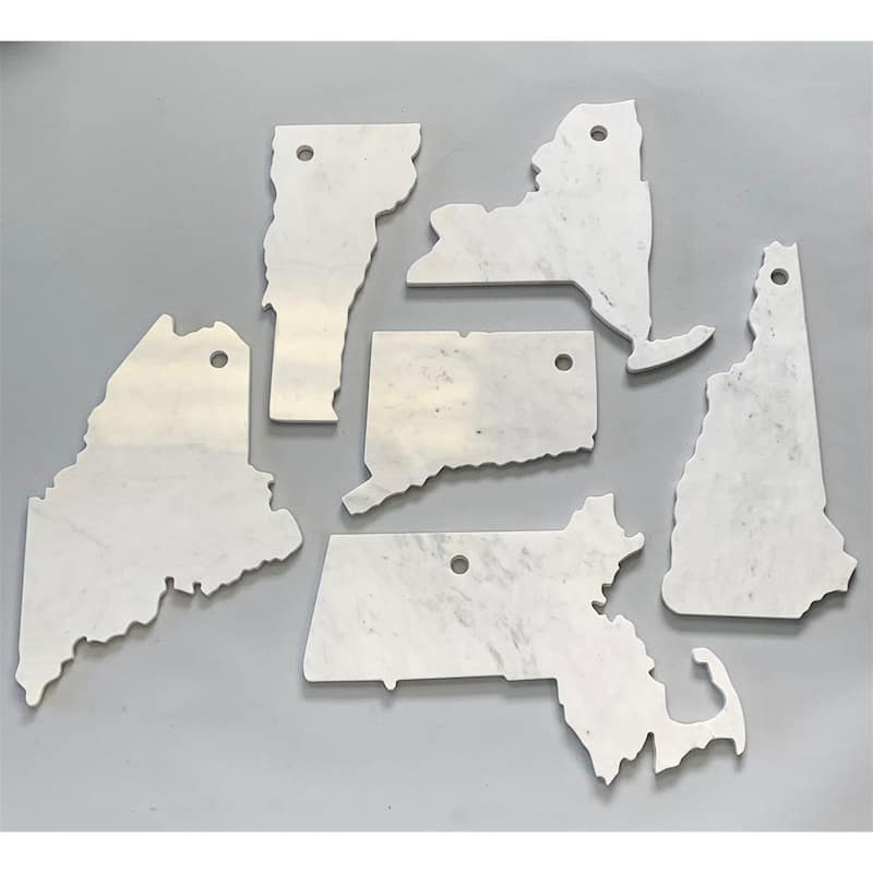 Lg Polished Marble "New York" Cutting Board w/Leather belt - A - White