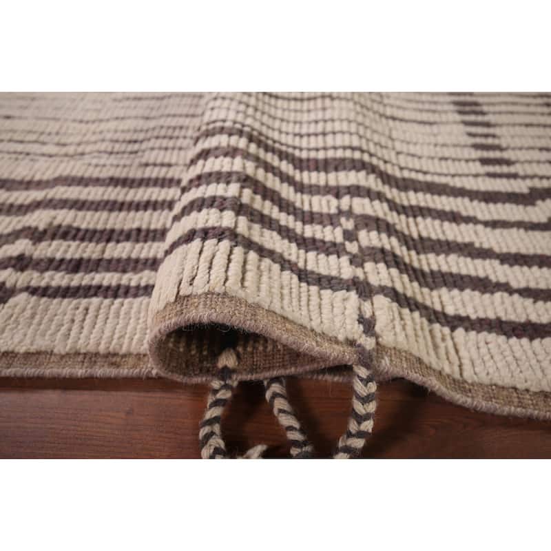 Striped Moroccan Area Rug Hand-Knotted Wool Carpet - 6'9"x 10'2"