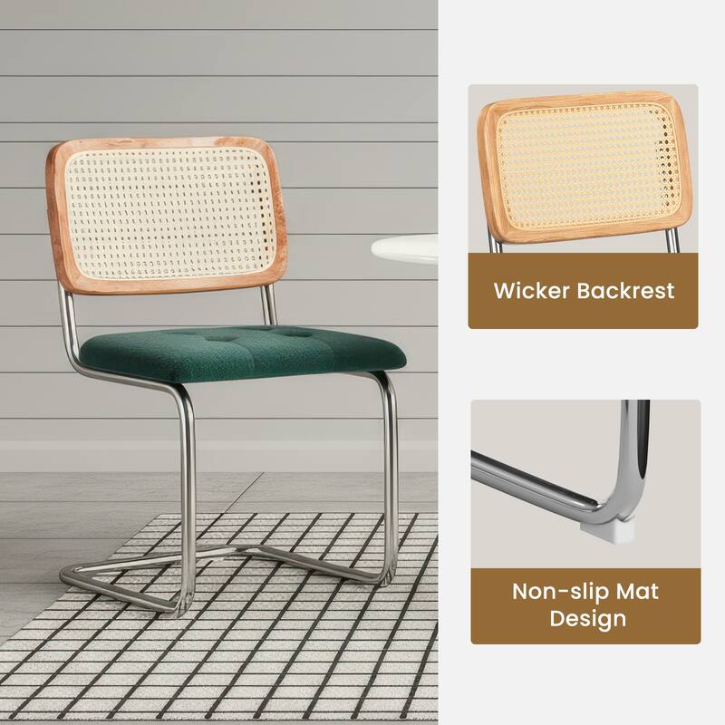 Dining Chairs Set of 2,Mid-Century Modern Chair Armless Mesh Backrest Cane Rattan Chairs for Home Dining Room