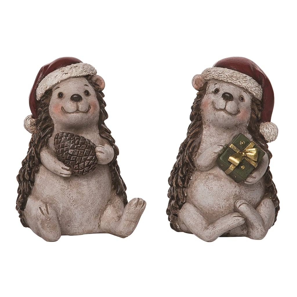 Transpac Resin Christmas Hedgehog Figurine Set of 2 Christmas Home Decorations
