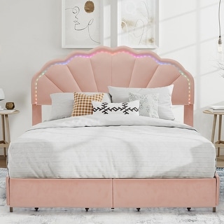 Full Size Upholstered Smart LED Bed Frame with 2 Storage Drawers and ...