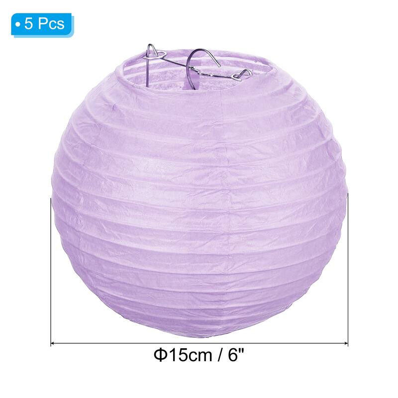 5 Pcs Paper Lanterns Round Hanging Chinese/Japanese Lantern Decor - Purple - 6"