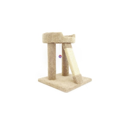 Compact Elevated Cat Bed Tree with Top Perch, Angled Sisal Rope Scratcher and Hanging Toy for Playful Indoor Cats