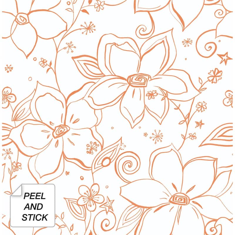 NextWall Linework Floral Peel and Stick Removable Wallpaper - 20.5 in. W x 18 ft. L - Orange