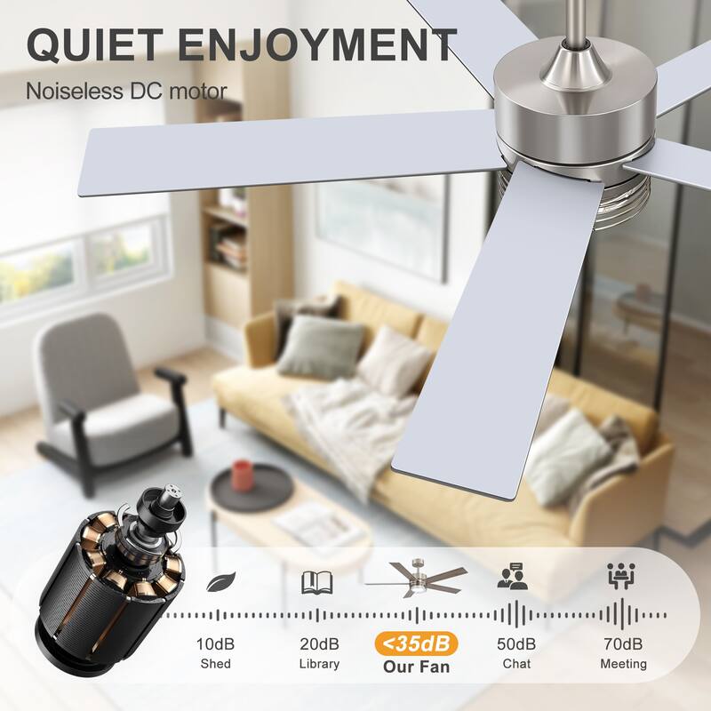 72/52-inch Reversible 8/5-Blade Dimmable LED Ceiling fan with Light and Remote