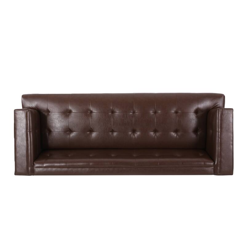 Button Tufted 3-seater Sofa with Wood Legs