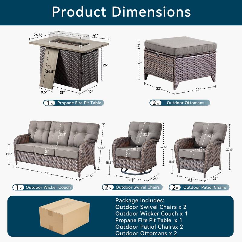 8-Piece Outdoor Sofa Chair with 41" Fire Table