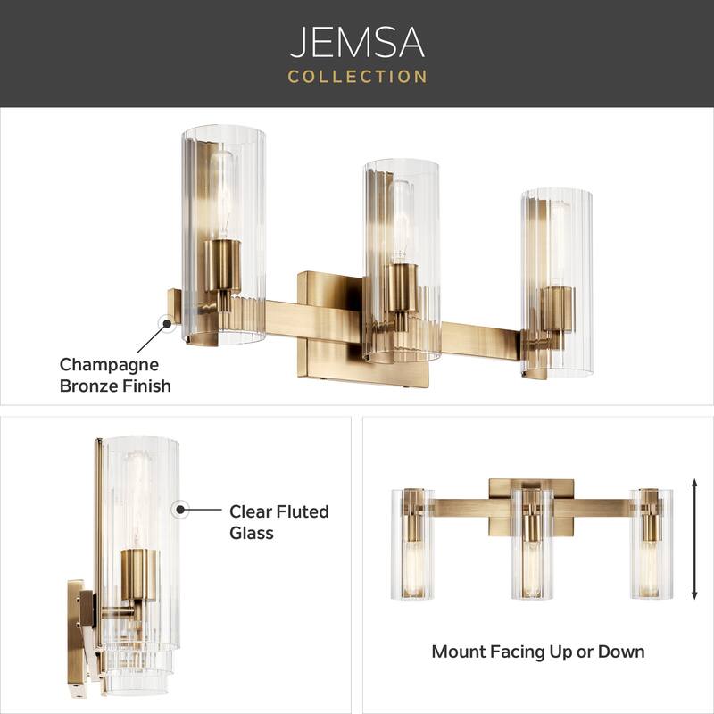 Jemsa 13.75 in. 2-Light Bathroom Vanity Light with Clear Fluted Glass
