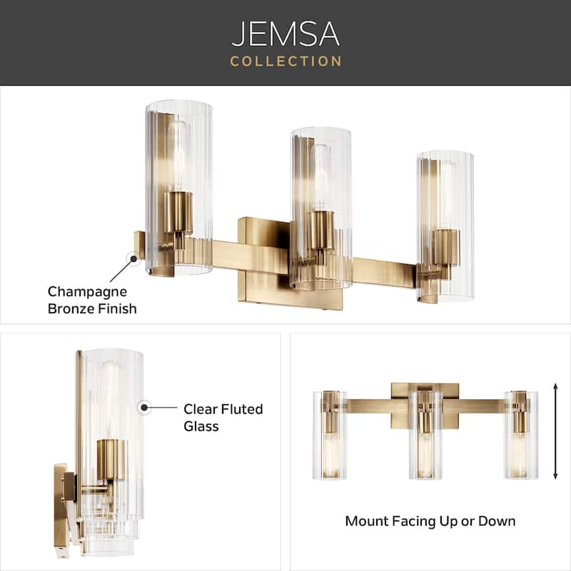 Jemsa 32 in. 4-Light Bathroom Vanity Light with Clear Fluted Glass