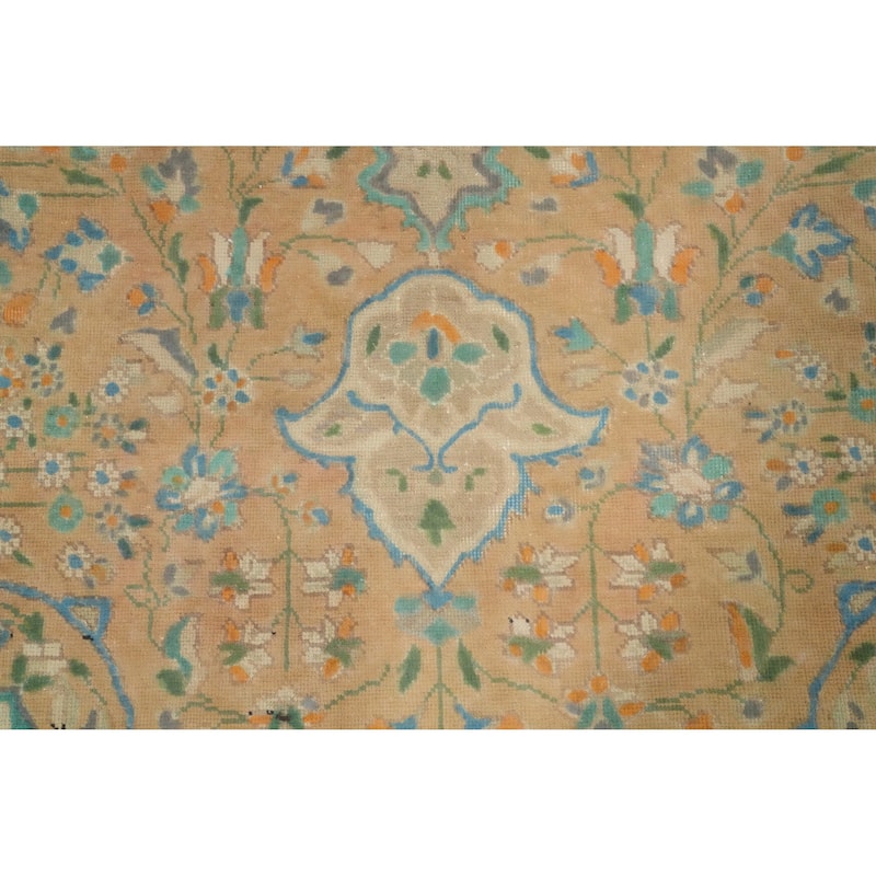 Hand Knotted Oriental 100% Wool Carpet Traditional Floral Peach Tabriz Area Rug - 12' 6'' X 9' 6''