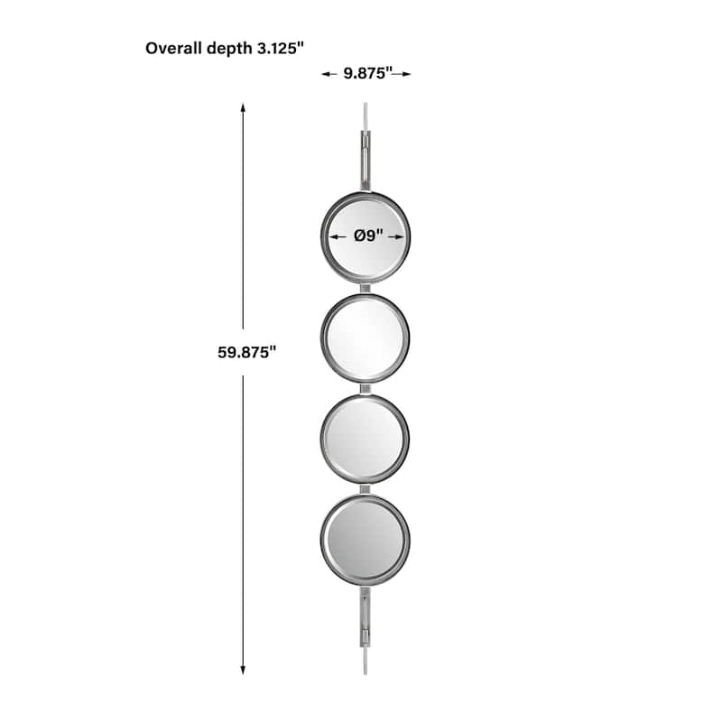 4-Round Beveled Wall Mirror - 59.75" - Silver