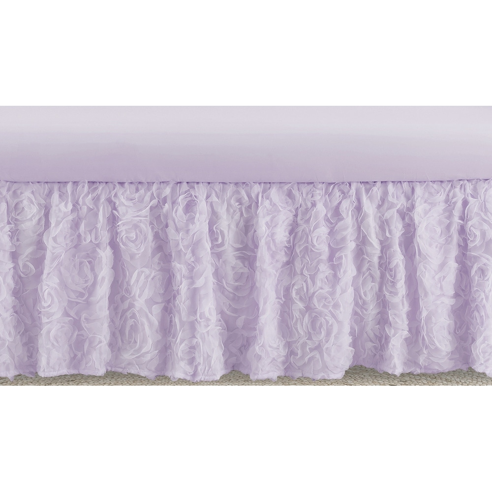 Purple Floral Rose Girl Crib Bed Skirt - Solid Lig...