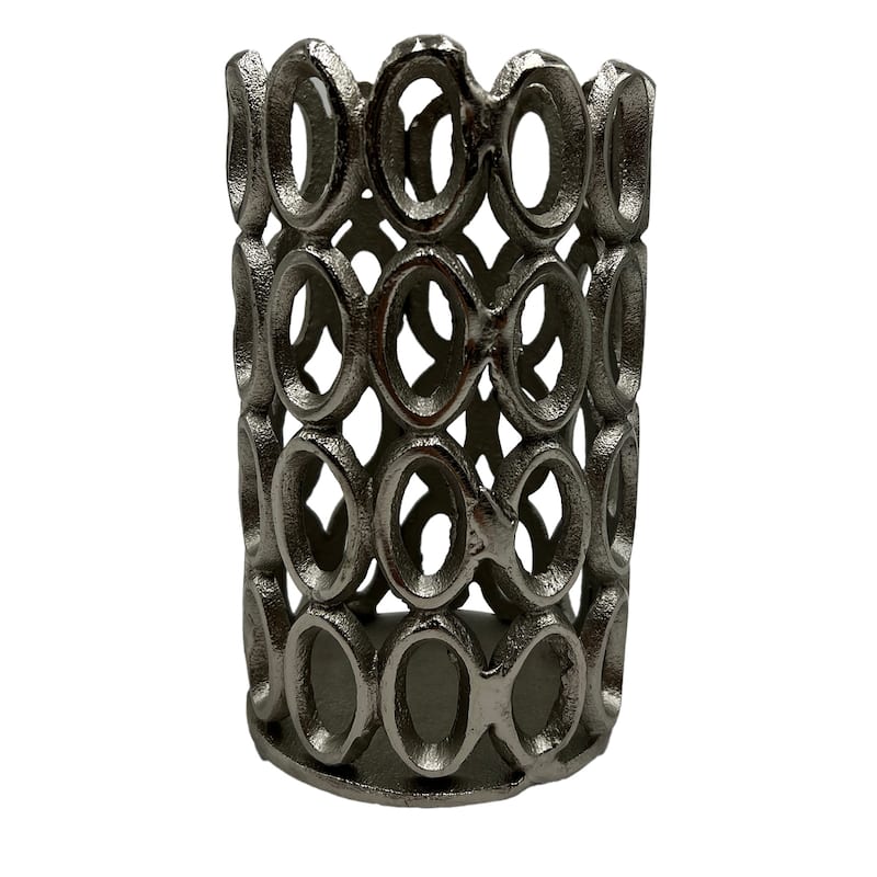 7 Inch Decorative Handmade Aluminum Modern Hollow-Craved Candle holder Set of 2 - 3.75 x 3.75 x 6.5 in