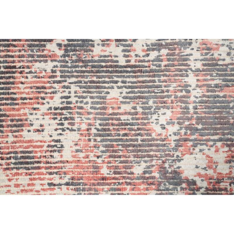 Hand Knotted Oriental Viscose Silk Carpet Modern Abstract Oranges & Rust Abstract Area Rug - 4' 0'' X 2' 0''