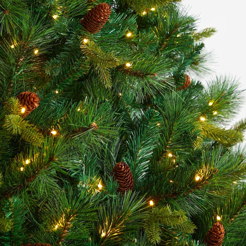 8ft. Full Bodied Mixed Pine Artificial Christmas Tree with 700 Clear LED Lights & Pine Cones - Towering Holiday X-Mas Tree