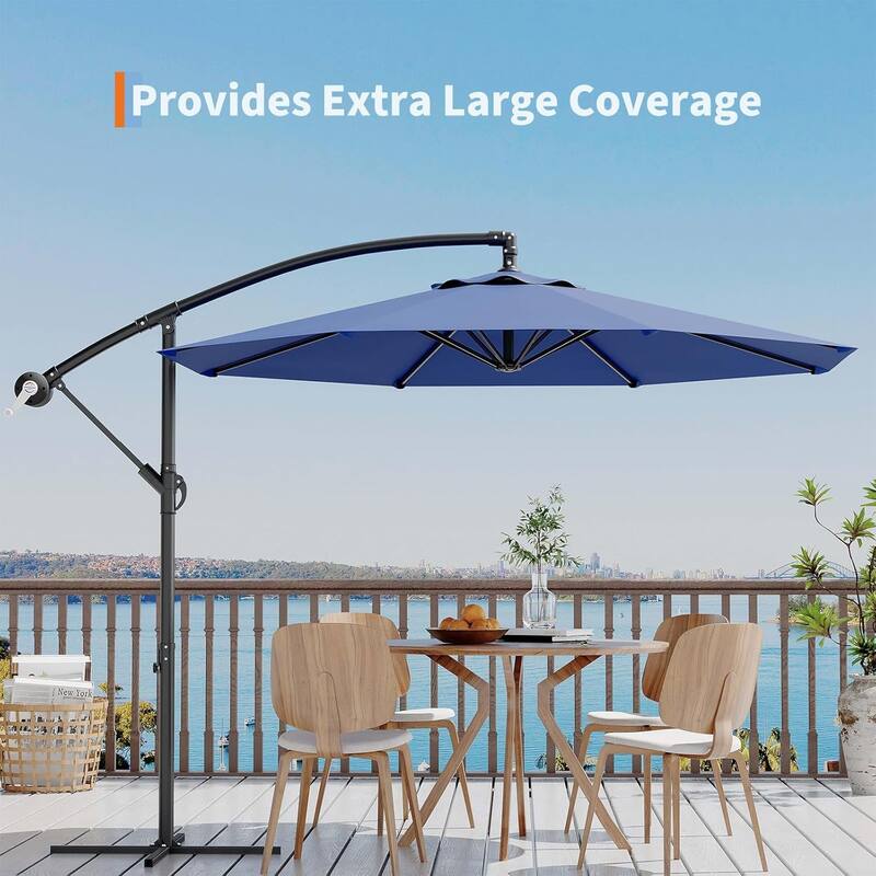 10ft Offset Patio Umbrella, Cantilever Umbrella with Easy Lift & Tilt Adjustment, 8 Ribs Sun Umbrella UV Protection