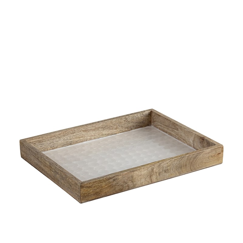 Mango Natural Wood Tray With White Pearl Enamel