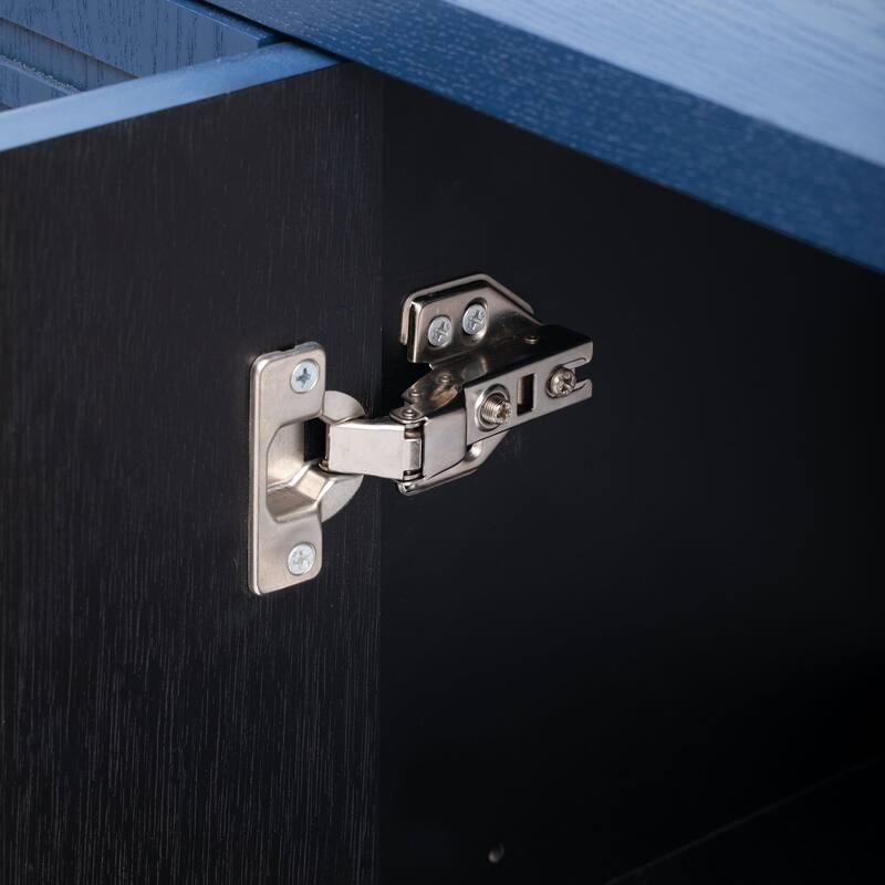 Retro Navy Wooden Sideboard with Rectangular Metal Handles and Legs
