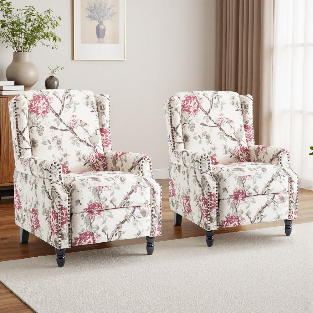 UIXE 2 Set Roderich Farmhouse Floral Print Push Back Recliner Chair