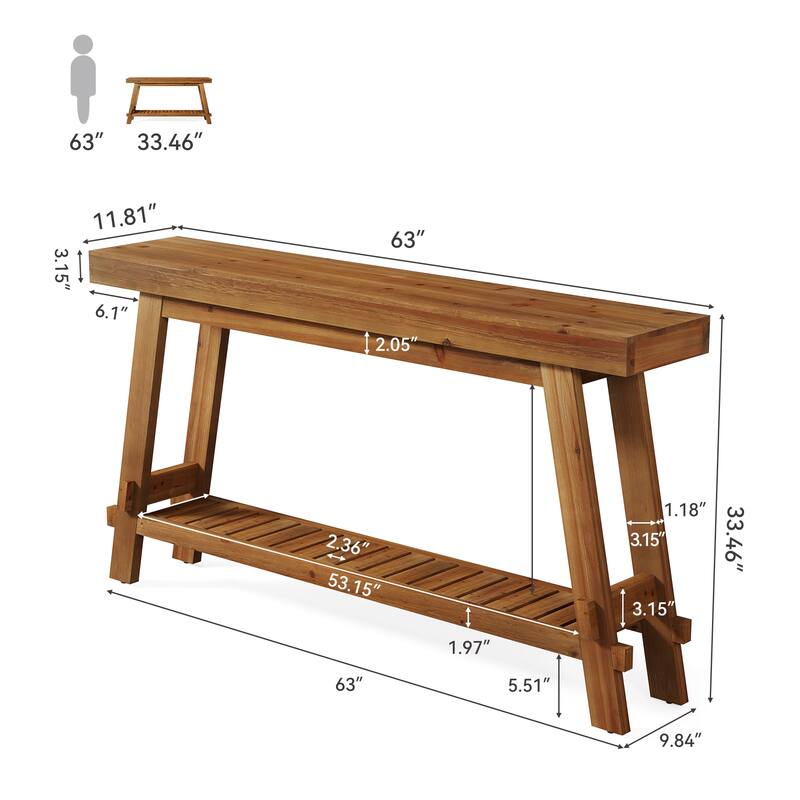 Solid Wood Console Table, 63'' Long Sofa Entryway Table with Shelf