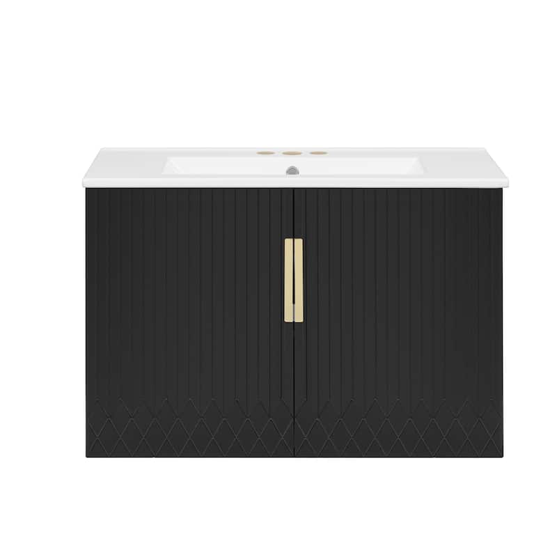 Vintage Wall-Mounted Bathroom Vanity with Ceramic Sink by Harper&Bright Designs