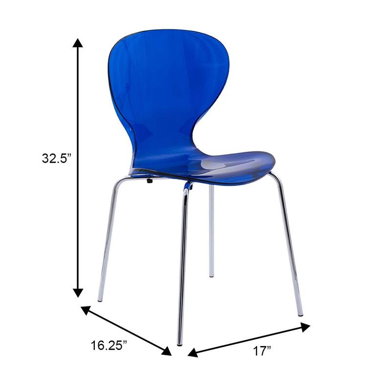 Oyster Modern Stackable Plastic Dining Chair with Curved Backrest and Accent Chrome Legs for Kitchen or Café Use Set of 2