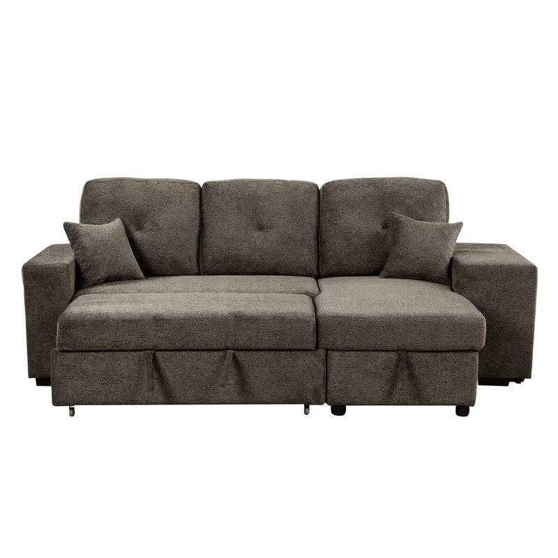 95'' Reversible L-Shaped 3-Seater Sofa with Storage Chaise and Pull-Out Bed, Side Shelf and 2 Stools Included