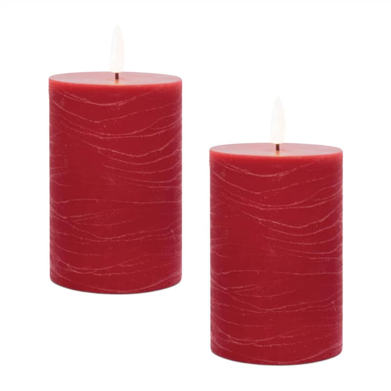 Set of Two Red Flameless Pillar Candles