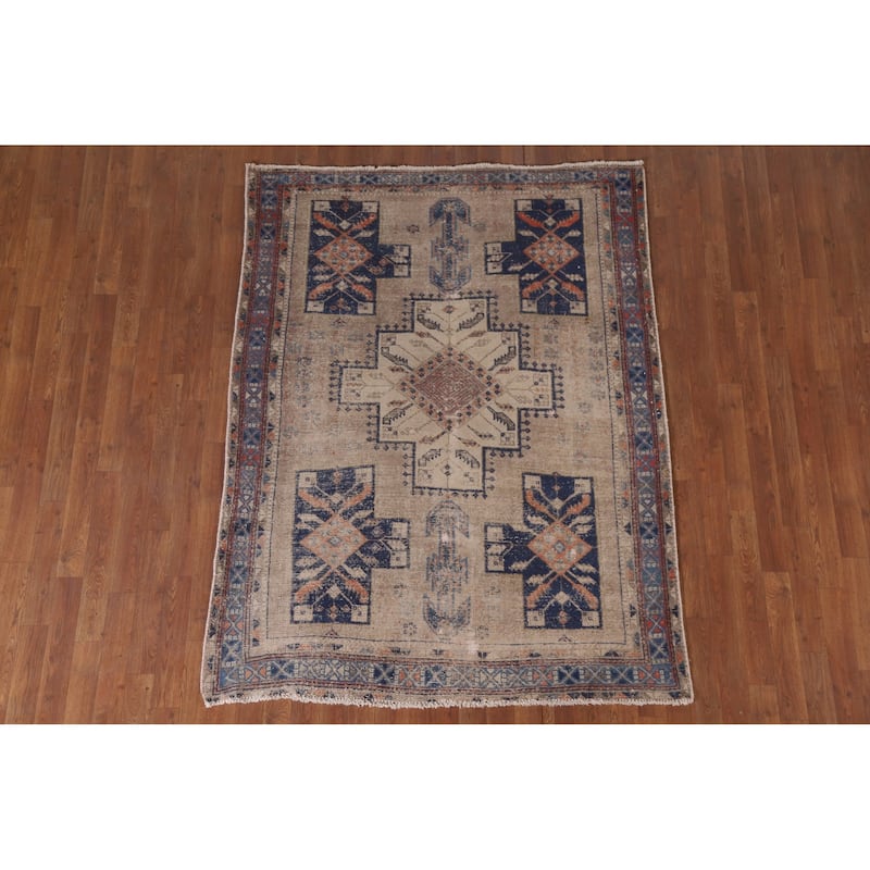 Hand Knotted Oriental 100% Wool Carpet Traditional Tribal Beige & Ivories Sirjan Area Rug - 6' 4'' X 4' 10''