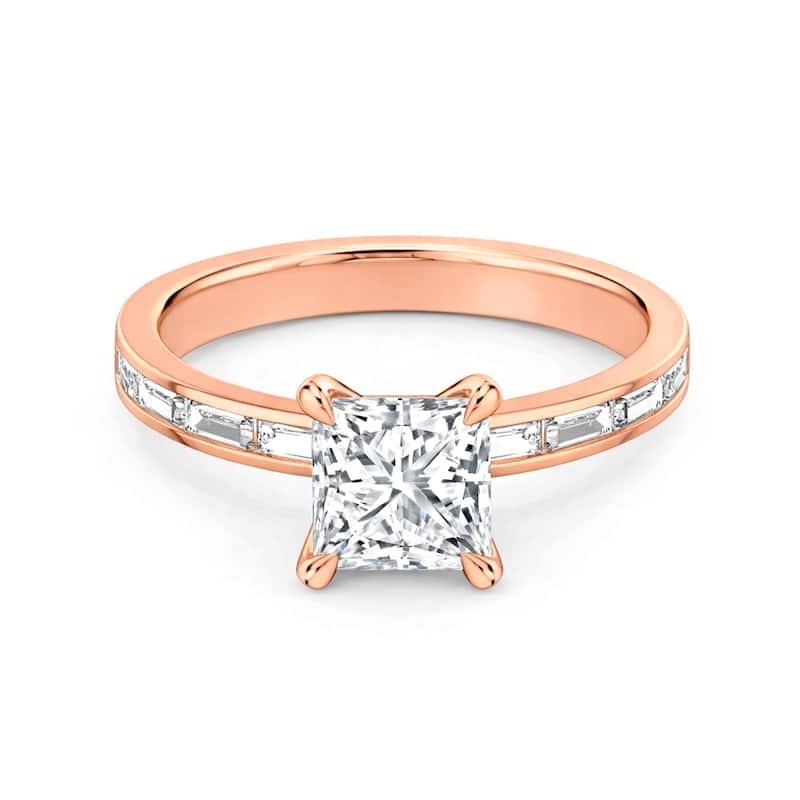 Auriya 14K Gold Baguette Channel Princess Diamond Engagement Ring 1.00 - 5.00ct. tw. (F-G, VS) - 1.50 carats - 5.5 - Rose