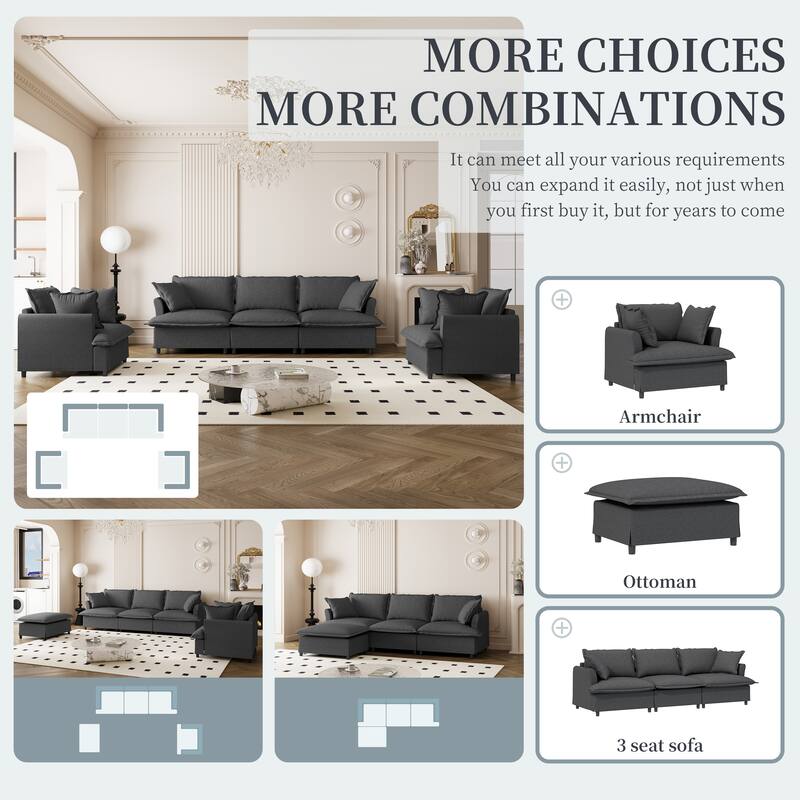 Modular Chenille Sectional Couch, Upholstered Sofa & 2 Armchairs