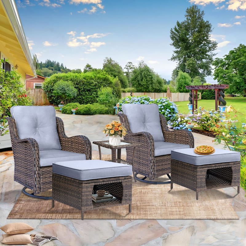 High Back Brown Wicker Outdoor Patio Furniture Sets with Swivel Chairs