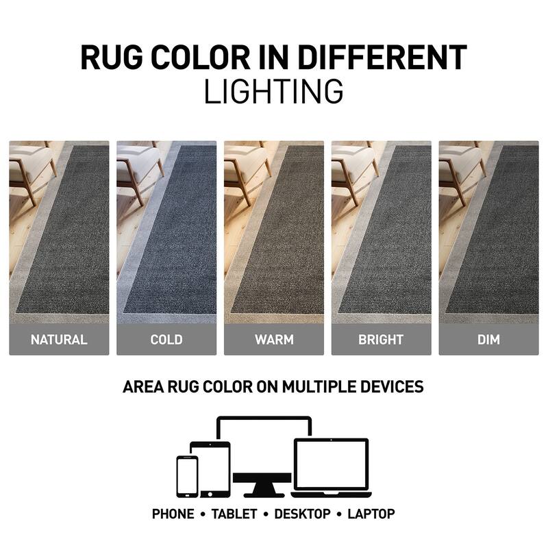 Modern Geometric Stripe Bordered Area Rug for Living Room, Bedroom, or Entryway - Low Pile Indoor Rug