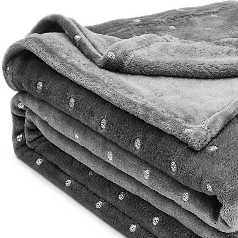 HomeRoots Queen Gray And Silver Fleece Woven Polka Dots Plush Blanket