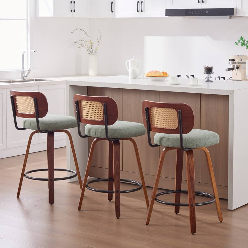 GDFStudio - Renley Rustic 26" Rattan Cane Back 360° Swivel Counter Height Bar Stools
