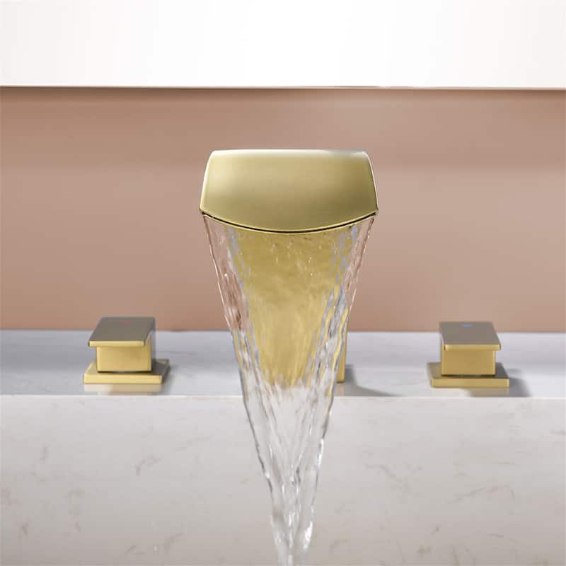 Waterfall Tub Faucet Deck Mount Brass 3 Holes Bathtub Faucet Modern Double Handle Tub Filler