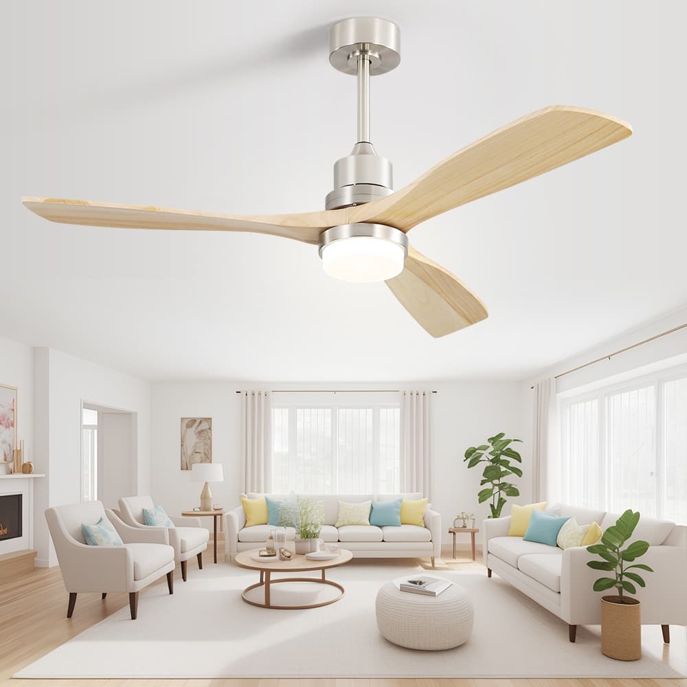 Sofucor 52" Indoor Wood Ceiling Fan Light with Remote, Integrated Light Optional
