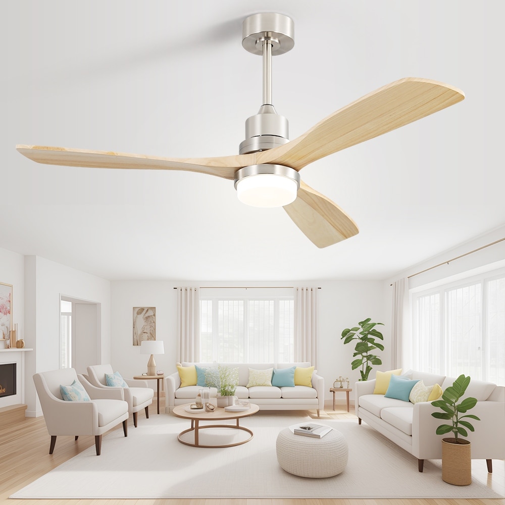 52 inch Indoor and Outdoor Downrod Solid Wood Ceiling Fan with