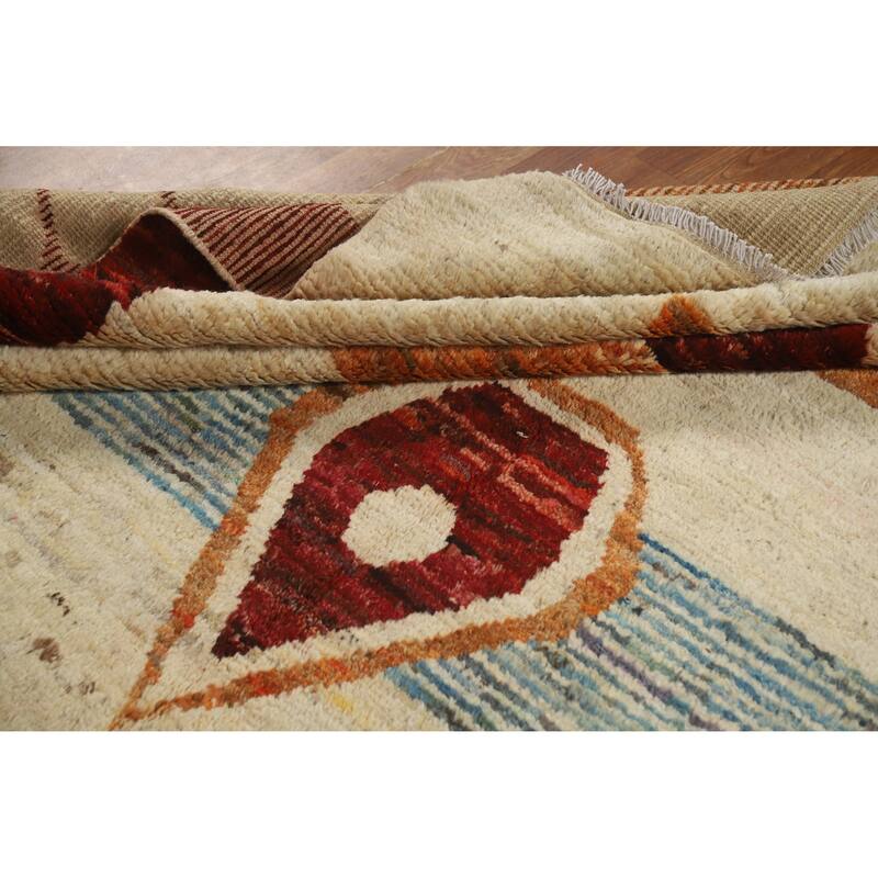 Geometric Moroccan Oriental Rug Hand-Knotted Bedroom Wool Carpet - 8'2" x 9'8"