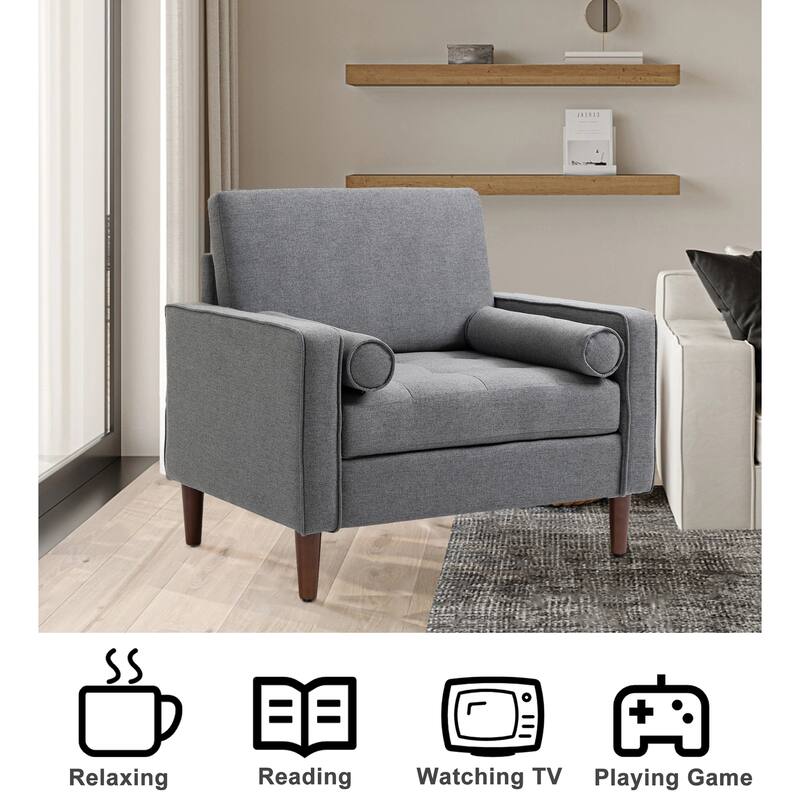 35.48" Cotton Linen Square Arm Tufted Club Chair