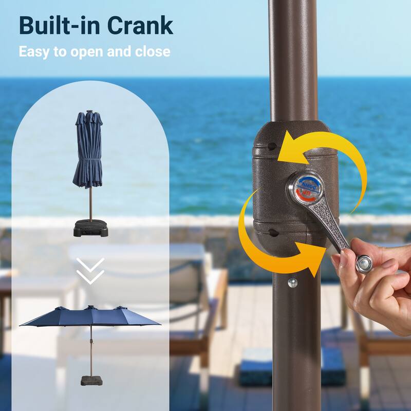 XIZZI Outdoor Patio Umbrella with Solar LED Lights and Base
