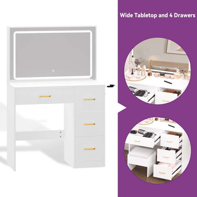 Moasis Makeup Vanity Table Cushioned Stool Vanity Desk Set - 35.43''L x 15.74''W x 53.54''H