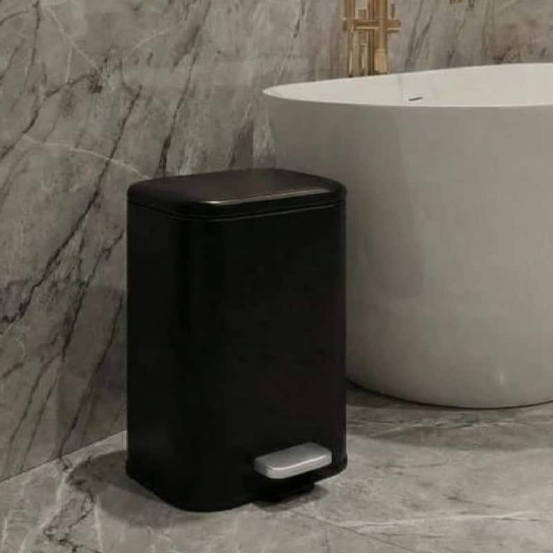 1.3 Gal Fingerprint-Proof Step Rubbish Bin, Trash Can for Bathroom, Kitchen - Black