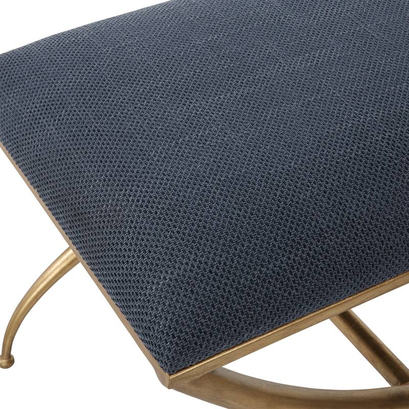 Small Upholstered Seat Bench with Crossed Legs - 23.5" - Antique Gold Finish