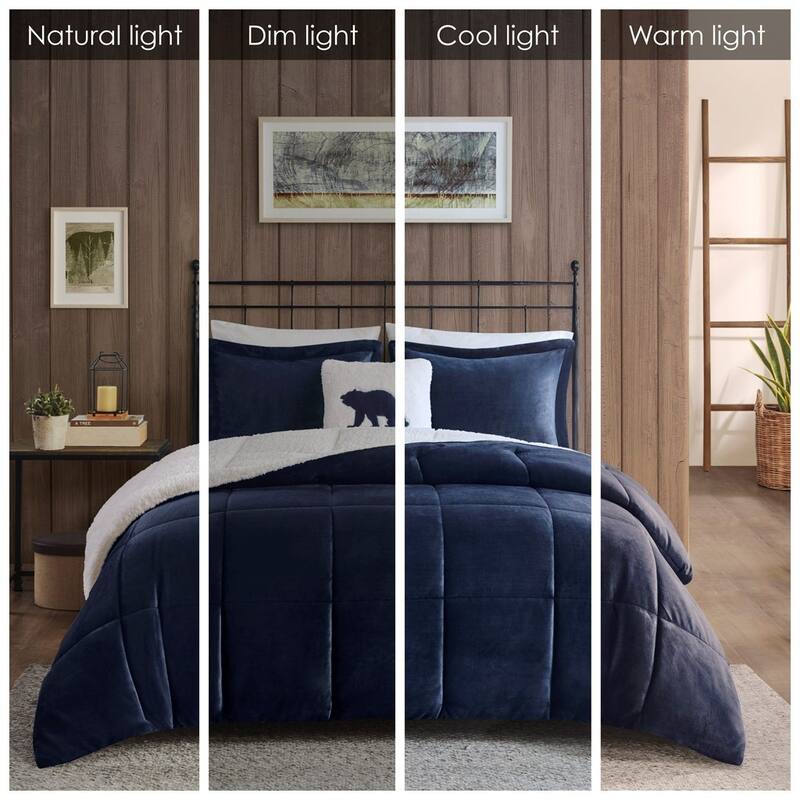 GDF Studio - Alton Plush to Sherpa Down Alternative Comforter Set - Navy & Ivory.
