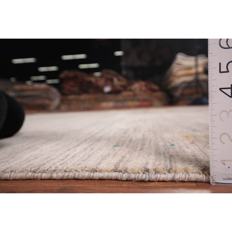 Striped Tribal Gabbeh Square Area Rug Handmade Wool Carpet - 8'0" X 7'11"