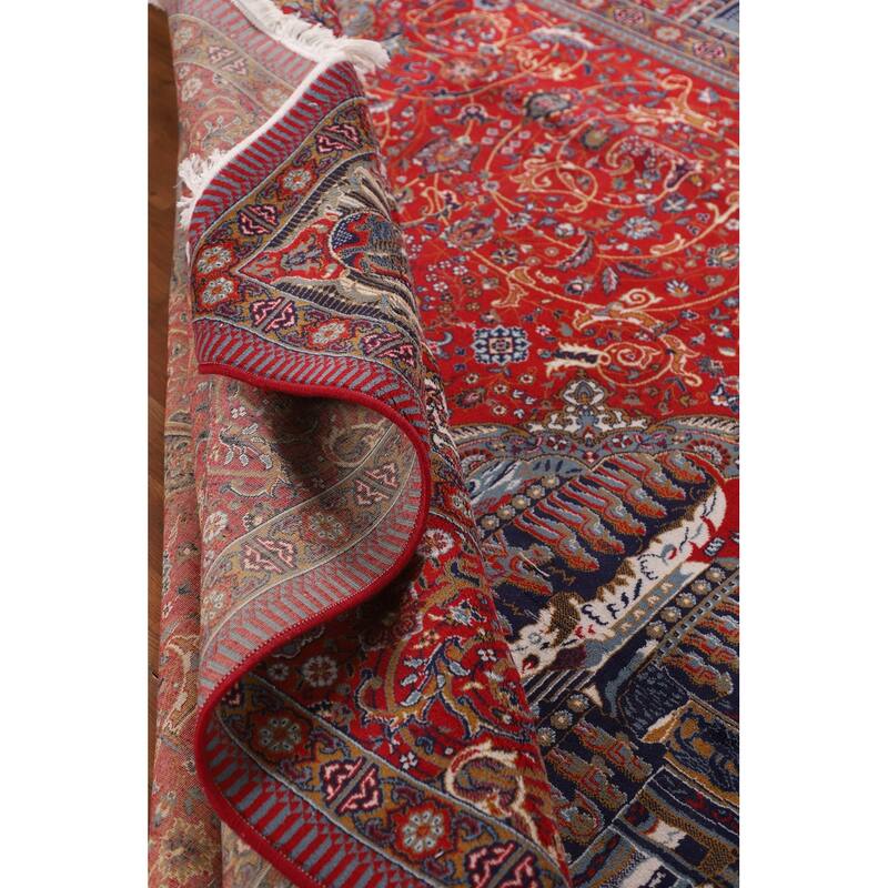Red Pictorial Animals Kashan Turkish Area Rug Machine Made Carpet - 9'7" x 13'2"