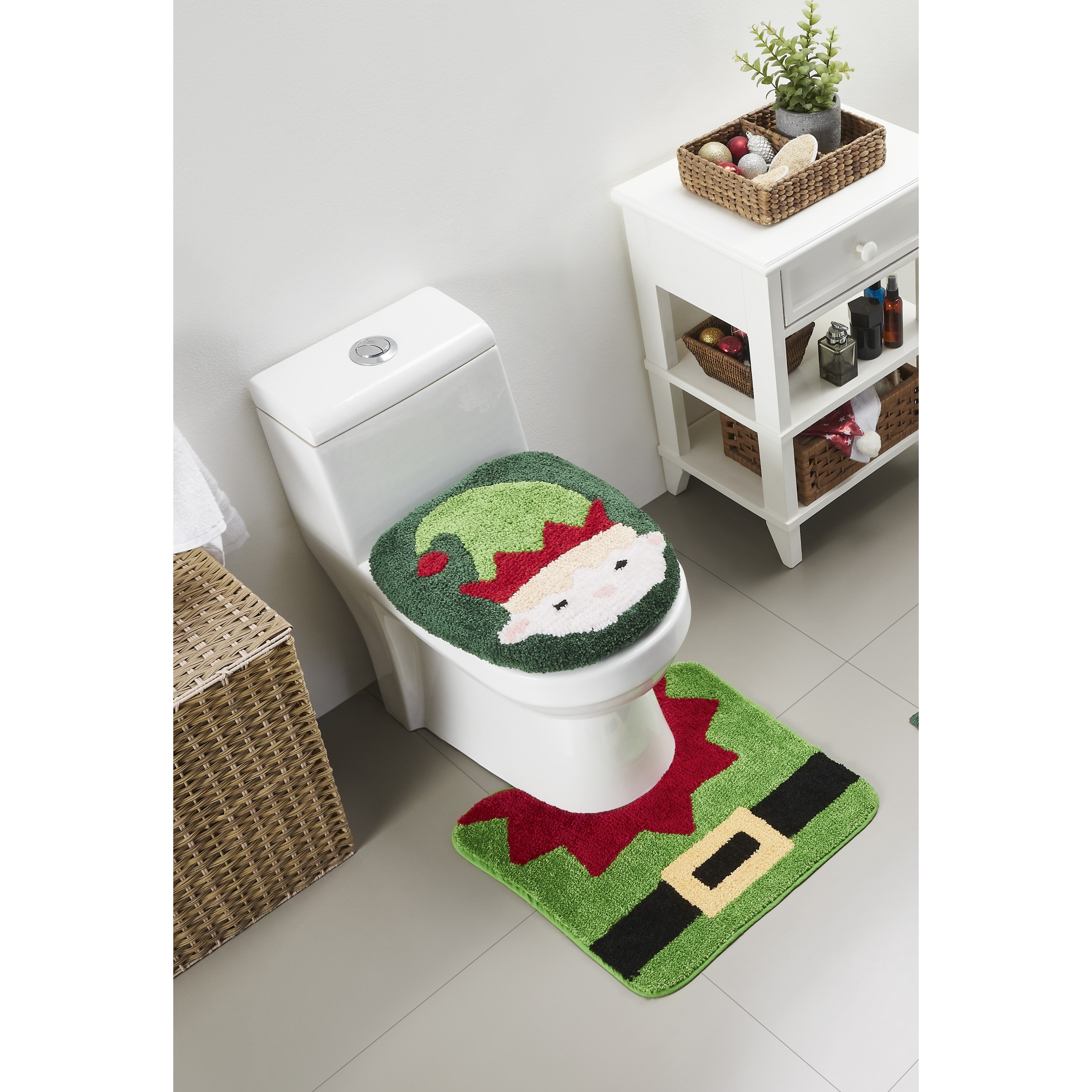 Christmas Elf Toilet Lid Cover & Contour Rug