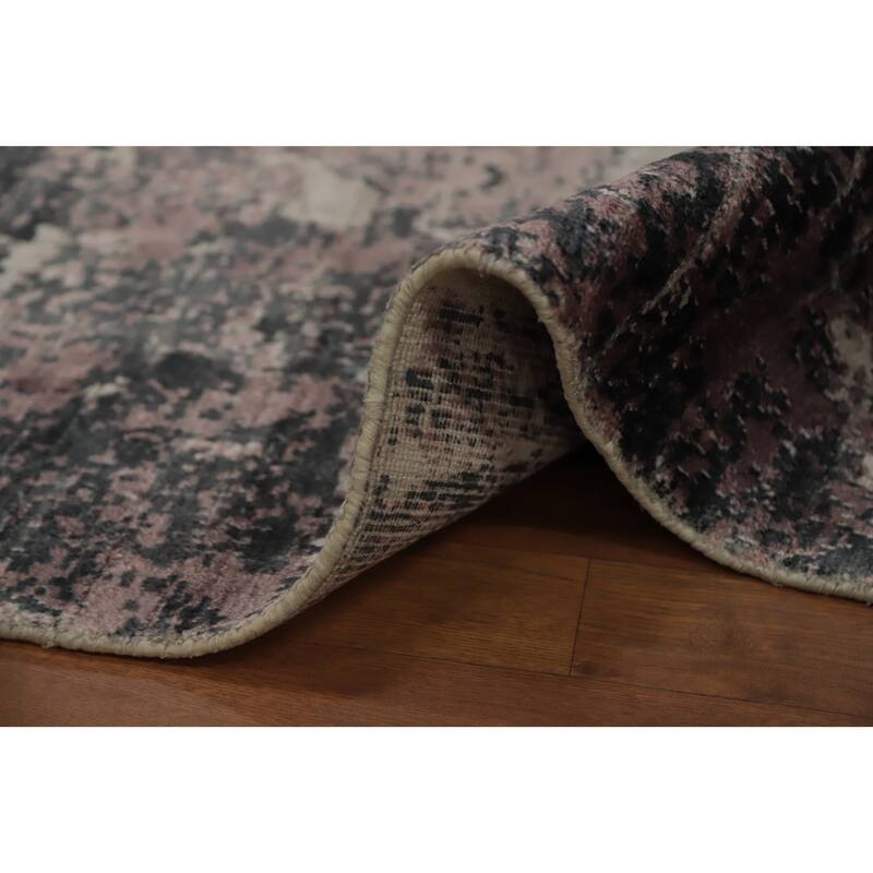 Hand Knotted Oriental Viscose Silk Carpet Modern Abstract Pink Abstract Area Rug - 7' 9'' X 5' 7''